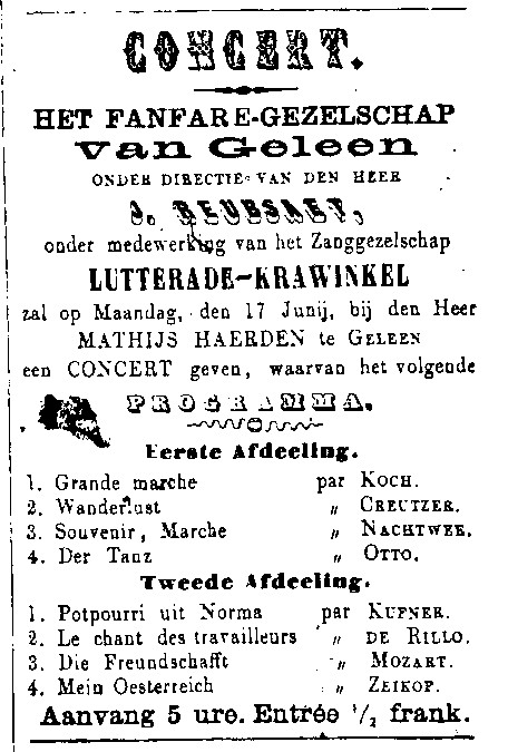Poster concert in 1867 bij Mathis Haelden